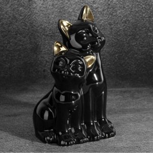 FIGURKA DEKORACYJNA KOTY ~ CERAMICZNE KOTY W KOLORZE CZARNO ZŁOTYM ~ CAT/03