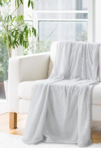 NOWOCZESNY KOC Z PLUSZU W STYLU GLAMOUR ~ EPSILON ~ BIEL + SREBRO ~ 150x200