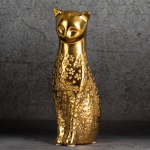 FIGURKA DEKORACYJNA ZŁOTY KOT ~ CERAMICZNY KOTEK W KOLORZE ZŁOTYM ~ KITY/01