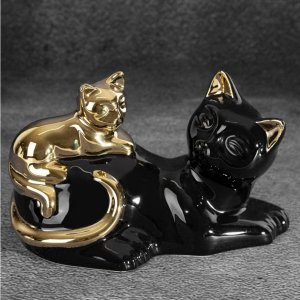 FIGURKA DEKORACYJNA KOTY ~ CERAMICZNE KOTY W KOLORZE CZARNO ZŁOTYM ~ CAT/02