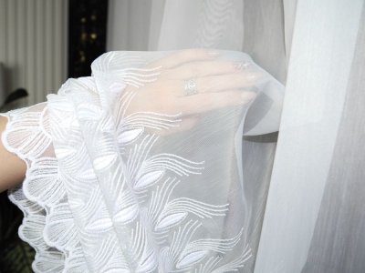 firana santi bambusowa biała gęsty haft 42 cm kuchnia okno