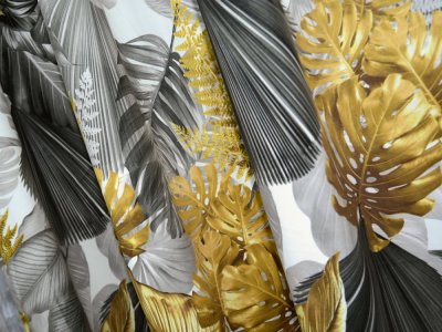 Tkanina na zasłony z weluru - welurowe zasłony w liście monstera - "Rivo" SZ+ZŁ - 150