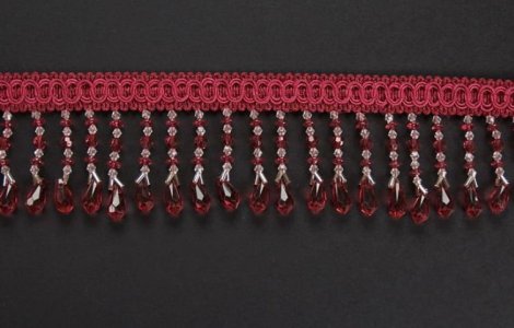 ELEGANCKA PASMANTERIA Z KRYSZTAŁKAMI DO FIRAN I ZASŁON ~ ŁEZKI DŁUGIE ~ wys. 6,00cm ~ CZERWIEŃ
