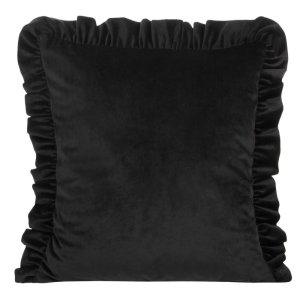WELUROWA POSZEWKA DEKORACYJNA Z FALBANKĄ ~ VELVET/25/I ~ 45x45 ~ CZERŃ