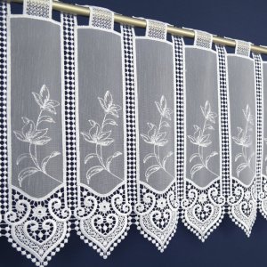 Eleganckie zazdrostki z-gipiurą na tkaninie aden - Zazdrostki do kuchni - "Eliza" biel - 40 - kupon 0,30m