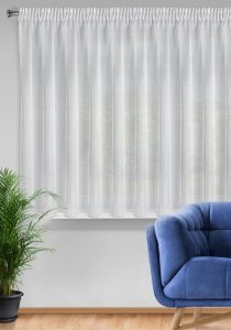 NOWOCZESNA FIRANA GOTOWA Z TAŚMĄ I TUNELEM ~ KRÓTKA FIRANA ZE SREBRNYM WZOREM ~ SIBEL ~ 3m x 1,50m