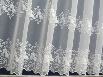 ELEGANCKA - DELIKATNA FIRANA HAFTOWANA SZLAKOWO ~ FIRANA W KWIATY~ "NICOLE" BIEL ~ 280