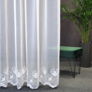 Markizeta SCARLET 280 cm – długa firana z haftem, biała tkanina do wnętrza