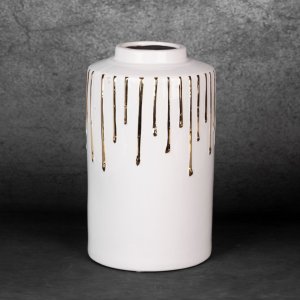 BIAŁO ZŁOTY WAZON CERAMICZNY ~ ELEGANCKI WAZON W STYLU GLAM ~ LUIS3
