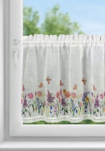 Gotowe zazdrostki w kolorowe kwiatki - kolorowe zazdrostki do kuchni z tunelem - Łąka - 60x150