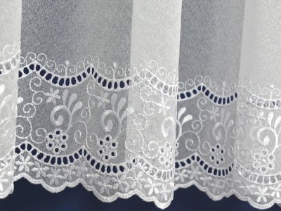 ELEGANCKA FIRANA MARKIZETA HAFTOWANA SZLAKOWO - 3SZLAKI HAFTU ~ "BIRNEA" BIEL ~ 180