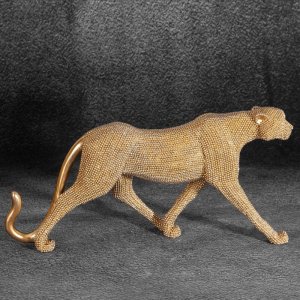 NOWOCZESNA FIGURKA DEKORACYJNA W STYLU GLAMOUR ~ ZŁOTA PANTERA CERAMICZNA ~ ELDO/19