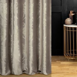 Zasłona welurowa beżowa ze złotym ornamentem Damask