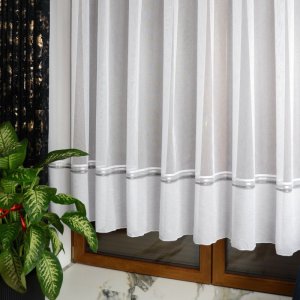 firana holi 190 bambusowa z połyskiem lampasy srebrny grafitowy salon