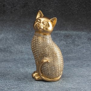 NOWOCZESNA FIGURKA DEKORACYJNA W STYLU GLAMOUR ~ ZŁOTY KOT CERAMICZNY ~ HARIS-5