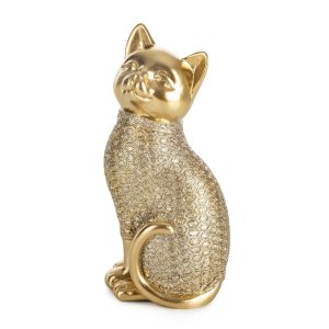 NOWOCZESNA FIGURKA DEKORACYJNA W STYLU GLAMOUR ~ ZŁOTY KOT CERAMICZNY ~ HARIS-5