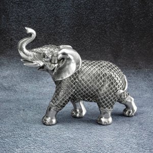 ELEGANCKA FIGURKA DEKORACYJNA W STYLU GLAMOUR ~ SREBRNY SŁOŃ CERAMICZNY ~ EVAN-3