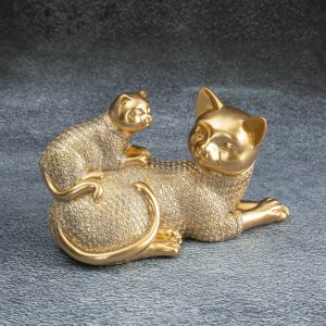 NOWOCZESNA FIGURKA DEKORACYJNA W STYLU GLAMOUR ~ ZŁOTY KOT CERAMICZNY ~ HARIS-6