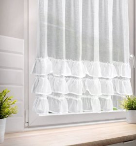 Zazdrostki z falbankami od dołu - gotowe-zazdrostki falbanki do kuchni - Milian biel - 90x150