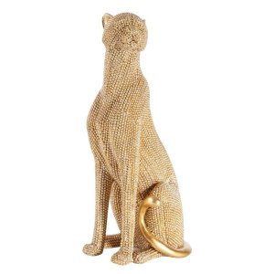 NOWOCZESNA FIGURKA DEKORACYJNA W STYLU GLAMOUR ~ ZŁOTA PANTERA CERAMICZNA ~ ELDO/18