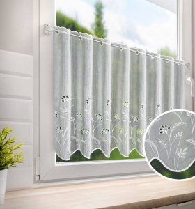 Ażurowe zazdrostki do kuchni - Kuchenne zazdrostki z batystu haftowanego - "Asti" - 70 - kupon 0,85m