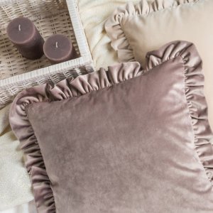 WELUROWA POSZEWKA DEKORACYJNA Z FALBANKĄ ~ VELVET/25/K ~ 45x45 ~ CEGŁA