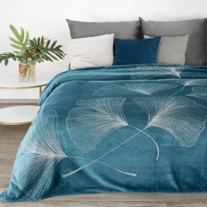 NOWOCZESNY KOC Z PLUSZU ~ GINKO1 ~ NIEBIESKI ~ 150x200