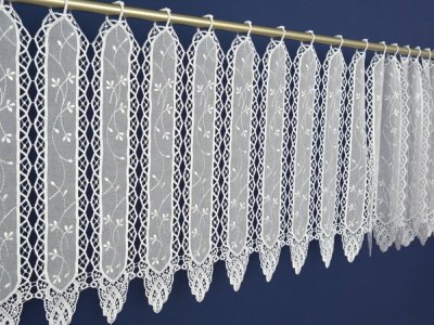 Elegancka zazdrostka z gipiurą - haftowana zazdrostka typu panelik ~ "Mefis" biel - 45 - kupon 0,40m