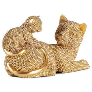 NOWOCZESNA FIGURKA DEKORACYJNA W STYLU GLAMOUR ~ ZŁOTE KOTY CERAMICZNE ~ ELDO/13