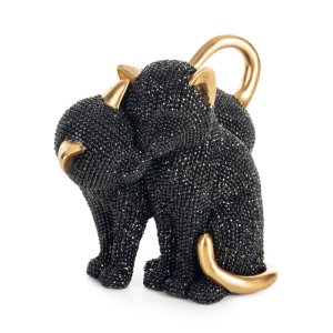 NOWOCZESNA FIGURKA DEKORACYJNA W STYLU GLAMOUR ~ CZARNO - ZŁOTE KOTY CERAMICZNY ~ ELDO/3