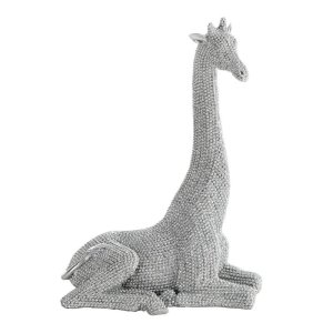 NOWOCZESNA FIGURKA DEKORACYJNA W STYLU GLAMOUR ~ SREBRNA ŻYRAFA FIGURKA CERAMICZNA ~ ELDO/32