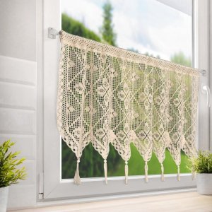 Szydełkowa zazdrostka do kuchni - gotowa zazdrostka koronkowa - Jagna beż - 60x150