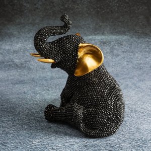 NOWOCZESNA FIGURKA DEKORACYJNA W STYLU GLAMOUR ~ CZARNO - ZŁOTY SŁOŃ CERAMICZNY ~ ELDO/3-05