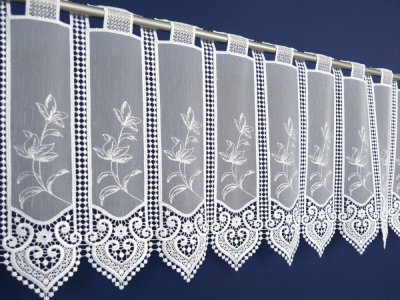 Eleganckie zazdrostki z-gipiurą na tkaninie aden - Zazdrostki do kuchni - "Eliza" biel - 40 - kupon 0,30m