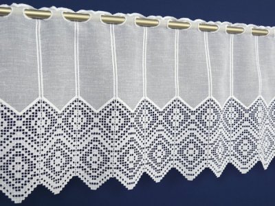 Firanka zazdrostka panelowa z etaminy z gipiurą do kuchni, biały wariant Bello, 40 cm