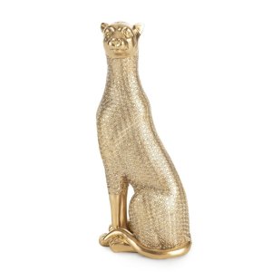 NOWOCZESNA FIGURKA DEKORACYJNA W STYLU GLAMOUR ~ ZŁOTA PANTERA CERAMICZNA ~ HARIS-3
