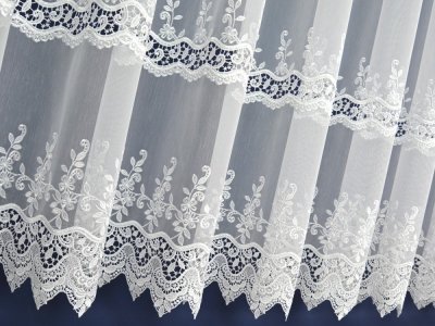 ELEGANCKA FIRANA Z GIPIURĄ ~ FIRANA DO SALONU ~ 2 SZLAKI GIPIURY ~ "LILI" BIEL ~ 295