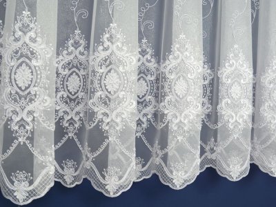 EKSKLUZYWNA - PAŁACOWA FIRANA HAFTOWANA ~ "OLETTA" BIEL + SREBRO ~ 180