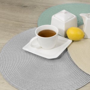 PODKŁADKA NA STÓŁ W STYLU BOHO ~ OWALNA PODKŁADKA POD TALERZ ~ JUDY2 ~ SREBRO ~ 45x30 ~ KPL. 6 sztuk