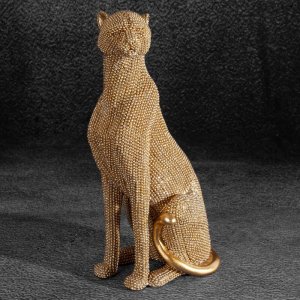 NOWOCZESNA FIGURKA DEKORACYJNA W STYLU GLAMOUR ~ ZŁOTA PANTERA CERAMICZNA ~ ELDO/18