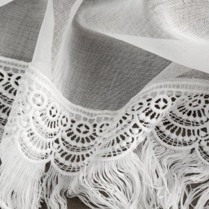 Gotowe zazdrostki na szelkach - eleganckie zazdrostki z gipiurą - Ksara - biel - 60x150
