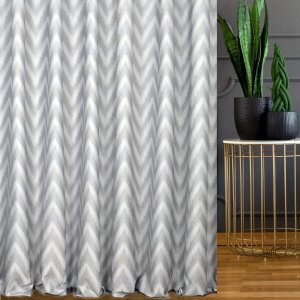 ELEGANCKA TKANINA ZASŁONOWA W STYLU GLAMOUR - ZYG-ZAG ~ "MUZA" SREBRO ~ 225 ~ KUPON 0,53M