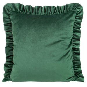 WELUROWA POSZEWKA DEKORACYJNA Z FALBANKĄ ~ VELVET/25/G ~ 45x45 ~ CIEMNA ZIELEŃ