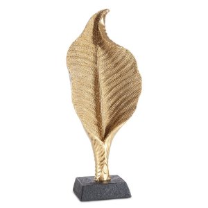 NOWOCZESNA FIGURKA DEKORACYJNA W STYLU GLAMOUR ~ ZŁOTY LIŚĆ CERAMICZNY ~ ELDO/7