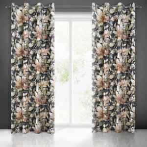 GOTOWE ZASŁONY NA PRZELOTKACH Z WELWETU W KWIATY BETTY ~ nr 1504 ~1,40m x 2,50m