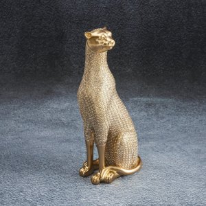 NOWOCZESNA FIGURKA DEKORACYJNA W STYLU GLAMOUR ~ ZŁOTA PANTERA CERAMICZNA ~ HARIS-3