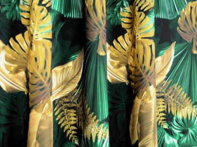 NOWOCZESNA TKANINA NA ZASŁONY W LIŚCIE PALMOWE - ZASŁONY MONSTERA ~ "GOLDI" ZIELEŃ ~ 150