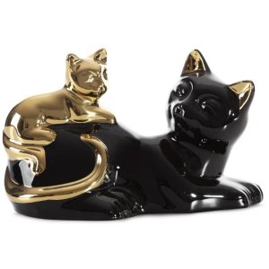 FIGURKA DEKORACYJNA KOTY ~ CERAMICZNE KOTY W KOLORZE CZARNO ZŁOTYM ~ CAT/02