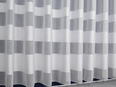 NOWOCZESNA FIRANA Z POZIOMYMI LAMPASAMI OD DOŁU ~ "AZUR" BIEL ~ 300