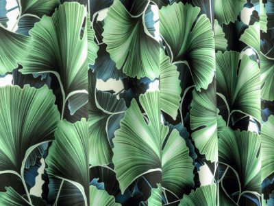 Tkanina zasłonowa dimout - zasłony w liście miłorzębu japońskiego - "Ginkgo" - 295